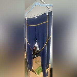 Reebok Navy Leggings with Yellow Accents
